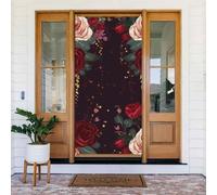 Striscione per porta d'ingresso, 182 x 89 cm, per interni ed esterni | Decorazione del partito delle coperture della porta della stampa floreale della rosa rossa per la decorazione domestica
