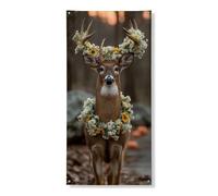 Striscione per porta floreale con cervo, corna rustiche con girasoli, decorazione per porta d'ingresso, per interni ed esterni, autunnale, da appendere, forniture per le vacanze, 91 x 183 cm