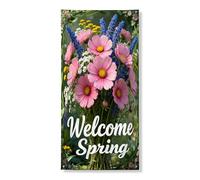 Striscione per porta floreale con scritta "Welcome Spring", vivace decorazione rustica da giardino, per interni ed esterni, 91 x 182 cm