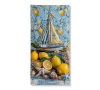 Striscione per porta nautico vintage con barca a vela, decorazione blu limone per tema spiaggia estiva, per interni ed esterni, 91 x 182 cm