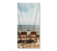 Striscione per porta panoramico costiero, sedie da spiaggia rustiche con vista sull'oceano, decorazione per la casa, decorazione estiva per ingresso anteriore, 91 x 183 cm