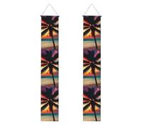 Striscione per portico con stampa tropicale con palme e tramonto sulla spiaggia, striscione per esterni, decorazioni del Ringraziamento, per tutte le celebrazioni