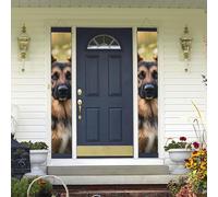 Striscione per portico da appendere alla porta, carino animale domestico pastore tedesco cane benvenuto estate portico banner buon compleanno portico segno foto sfondo festa banner porta d'ingresso