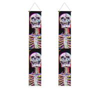 Striscione per portico di laurea con scheletro al neon con stampa di risate - Bandiere riutilizzabili per portico da giardino, decorazione per esterni