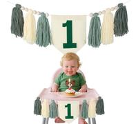 Striscione per seggiolone fatto a mano in stile bohémien, con nappe blu, per ragazzi, sfondo per torte e baby shower, decorazione con perline di legno, riutilizzabile, accessorio per foto, lavabile