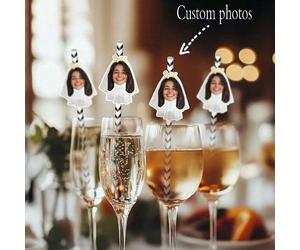 Striscione personalizzato con foto del viso della sposa e dello sposo, decorazioni per bicchieri da cocktail e cannucce, decorazioni per addii al celibato/nubilato, forniture per addio al nubilato, bo