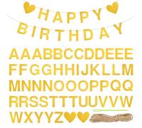 Striscione personalizzato glitterato, lettere dorate personalizzabili, striscione personalizzato fai da te con corda di iuta da 10 m, striscioni di compleanno per ragazze e donne, decorazioni per
