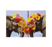 Striscione personalizzato per feste di compleanno con occhielli in ottone elefante tronco coppia fiori bandiera giardino decorazioni per cortile banner decorazioni per feste di compleanno sfondo per