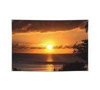 Striscione personalizzato per feste di compleanno con occhielli in ottone tramonto Hawaii spiaggia giardino bandiera decorazioni per cortile banner decorazioni per feste di compleanno sfondo per