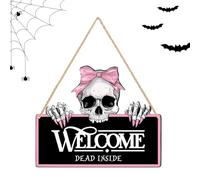 Striscione Raccapricciante, Display infestato, Cartello da Parete | Rustico in Legno da Appendere alla Parete di Halloween per Uso Interno ed Esterno - Scheletro di Vacanza Fantasma Tema