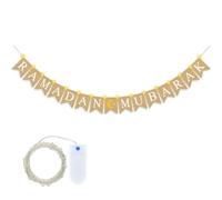 Striscione Ramadan Kareem, striscione Eid Mubarak, striscione decorativo Eid con lucine LED da 3 metri, striscione in tela di sacco Eid, decorazione Eid Mubarak per la festa dell'Islam musulmano