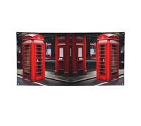 Striscione rosso per feste con stampa di cabina telefonica di Londra, striscione per tutti gli eventi, bandiere luminose per compleanno, Ringraziamento e molto altro ancora