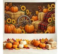 Striscione rustico autunnale con zucche e zucche, 180,3 x 109,2 cm | Estetica rustica del raccolto, sfondo fotografico, accenti coperta scozzese, motivi girasole, stile decorativo della fattoria
