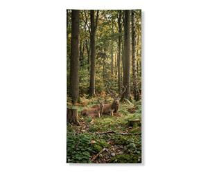 Striscione rustico naturale con cervi per porta, foresta della fauna selvatica del bosco, decorazione autunnale stagionale per esterni e interni, 91 x 183 cm