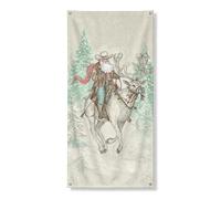 Striscione rustico per porta con Babbo Natale che cavalca una renna, decorazione vintage invernale per il paese delle meraviglie, decorazione per interni ed esterni, 91 x 182 cm