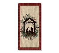 Striscione rustico per porta della natività, scena vintage con cornice a quadri, decorazione natalizia per interni ed esterni, 91 x 182 cm