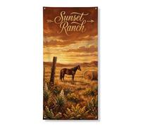 Striscione rustico vintage per porta con tramonto ranch, decorazione paesaggistica per interni ed esterni, festa autunnale 91 x 182 cm