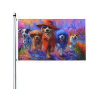 Striscione stravagante con 5 cani che camminano allegramente nel parco, bandierine per la casa, 9 x 1,5 m, con occhielli, decorazioni per interni ed esterni, feste per la casa