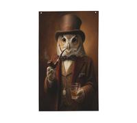 Striscione stravagante con gufo come un gentiluomo, striscione di auguri stagionale con occhielli, per interni ed esterni, feste e decorazioni per la casa