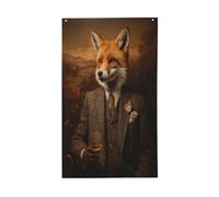 Striscione stravagante di volpe che indossa un abito vittoriano in tweed per la casa da cortile, striscione di auguri con occhielli, per interni ed esterni, feste e decorazioni per la casa