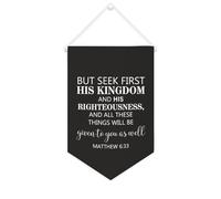 Striscione su tela con scritta "But Seek First His Kingdom And His Righteousnessness", da appendere alla parete, decorazione per la casa, per soggiorno, camera da letto, ufficio, regali per le vacanze