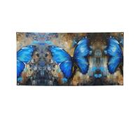 Striscione versatile con stampa a farfalla blu, decorazioni per eventi, Ringraziamento, feste di compleanno e altro ancora