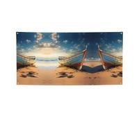 Striscione versatile con stampa di barca sulla spiaggia, decorazioni per eventi, Ringraziamento, feste di compleanno e altro ancora
