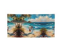 Striscione versatile con stampa romantica sulla spiaggia, decorazioni per eventi, Ringraziamento, feste di compleanno e altro ancora