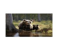 Striscione versatile per eventi, stampa con orsi marroni madre per proteggere i cuccioli, decorazione vivace per eventi aziendali, feste e grandi inaugurazioni