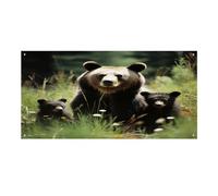 Striscione versatile per eventi, stampa di mamma orso e cuccioli, decorazione vivace per eventi aziendali, feste e grandi inaugurazioni