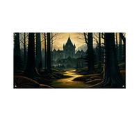 Striscione versatile per eventi, un castello gotico scuro e misterioso stampa durevole banner per eventi vibranti decorazione per eventi aziendali, feste e grandi aperture