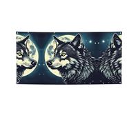 Striscione versatile per feste con stampa lupo e luna,migliori bandiere per eventi,per decorazioni per feste di compleanno
