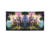 Striscione versatile per feste con stampa magica del castello delle fiabe, migliori bandiere per eventi, decorazioni per feste di compleanno