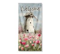 Striscione vintage per porta, motivo floreale primaverile con tulipani pesca, decorazione stagionale per la casa per Pasqua e feste primaverili, 91 x 182 cm