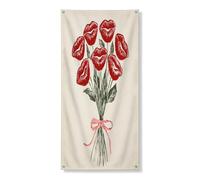 Striscione vintage romantico per porta, decorazione per interni ed esterni, motivo: bacio rosso, per San Valentino, festival, 91 x 182 cm