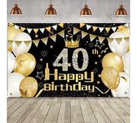 Striscioni Buon Compleanno 40 Decorazione per Il 40° Compleanno in Oro Nero,Tessuto Striscione per 40 Anni Compleanno Sfondo Addobbi,40th Birthday Door Sign Banner Decoration