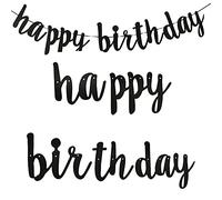 Striscioni Buon compleanno Happy Birthday Banner Happy Birthday Bandiera Ghirlanda Festone Bandierine Happy Birthday Nero per Decorazione di Feste di Compleanno per Ragazze Donna