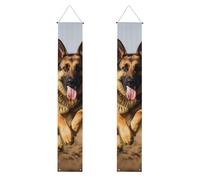 Striscioni da portico con cane da pastore tedesco in corsa, striscioni da appendere alla porta, cartello di buon compleanno per veranda, striscioni per feste, sfondo fotografico, cartelli per porta