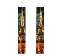 Striscioni da veranda con vista notturna sulla Torre Eiffel, striscioni da appendere alla porta, cartello di buon compleanno per veranda, striscioni per feste, sfondo fotografico, cartelli per porta