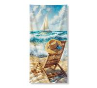 Striscioni decorativi per porta con scena della spiaggia, onde dell'oceano soleggiato, arte nautica, decorazione per porta d'ingresso, decorazione estiva per casa sulla spiaggia, 91 x 182 cm