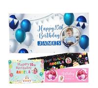 Striscioni di compleanno personalizzabili con foto e testi per età, striscioni e cartelli personalizzati per decorazioni per feste di compleanno, bandiera di buon compleanno, regalo per donne, uomini,