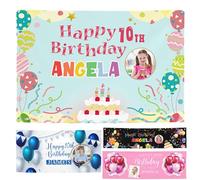 Striscioni di compleanno personalizzabili con foto e testi per età, striscioni e cartelli personalizzati per decorazioni per feste di compleanno, bandiera di buon compleanno, regalo per donne, uomini,