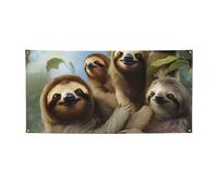 Striscioni e cartelli per la famiglia di bradipi per esterni e interni, decorazione per feste, striscione personalizzato con occhielli sfondo di compleanno poster sfondo fotografico per eventi di