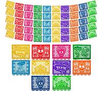 Striscioni messicani per feste (confezione da 5 con 10 bandiere in plastica per striscione), Papel Picado Dia de los Muertos Decorazioni per altare, striscioni del giorno dei morti, decorazioni per