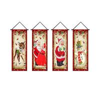Striscioni Natalizi per Esterno, 4 Pezzi Cartello per Portico Festivo, Dimensioni Imballaggio 36x23 cm/14,1x9 Pollici, Decorazione con Babbo Natale Pupazzo di Neve Alce, Accento Festivo del Cortile, P