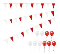 Striscioni rossi e bianchi da 40 m e 10 palloncini banner bandiera triangolare riutilizzabile double face decorazione per feste giardino all'aperto festa compleanno Natale