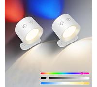 Strixorn Confezione da 2 lampade da parete a LED dimmerabili con colori RGB e telecomando, rotazione magnetica a 360°, applique ricaricabili per camera da letto, soggiorno e area lettura (bianco)