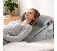 Strixorn Cuscino inclinato per letto, cuscino tTriangolare in Memory di forma per apnea del sonno, cuscino da lettura per apnea del sonno, reflusso acido, elevazione delle gambe, grigio