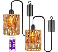 Strixorn Lampade A Sospensione LED in Rattan, 2 Pezzi, Stile Boho, a Batterie con Telecomando, per Interni ed Esterni, Illuminazione Decorativa per Giardino, Terrazza, Soggiorno