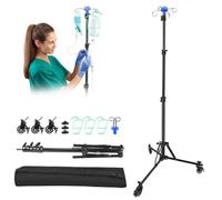 Strixorn Supporto per Infusione Regolabile con Rotelle, Asta IV Pieghevole, Altezza Regolabile 85-190 Cm, Scolapiatti con 4 Ganci, con Treppiede Stabile, per Ospedale E Cura Domestica